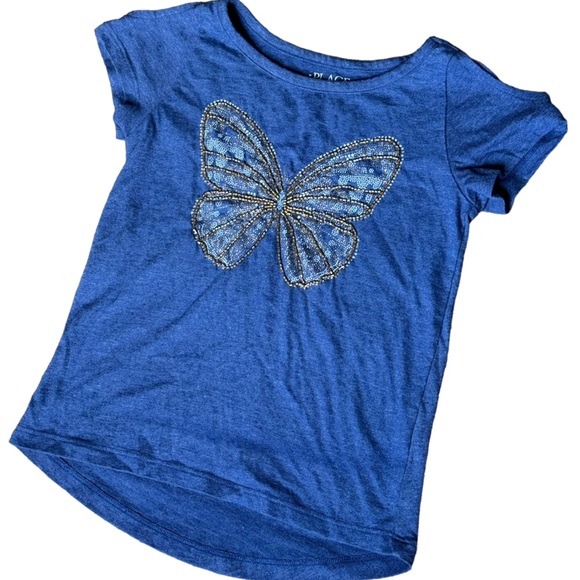 The Children Place girl blue open shoulder short sleeve butterfly T-shirt size S - Picture 4 of 4